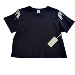 Jolie Black T-Shirt with Pearl Accents